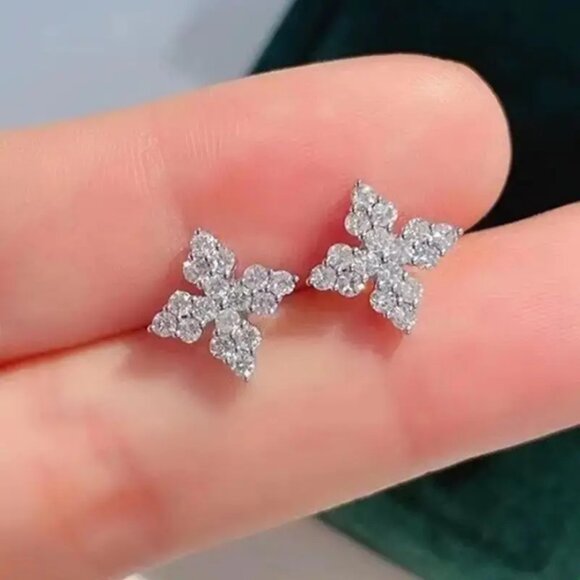 Solid 925 Sterling Silver Womens 2ct Diamond Stud Earrings Ladies